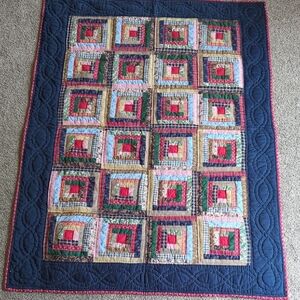 Handmade Navy Log Cabin Pattern Quilt